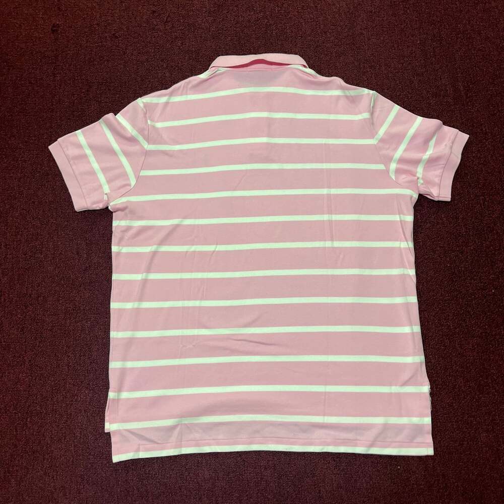 Vintage Polo Ralph Lauren Pink and White Striped Short Sleeve Polo Shirt with Gr - Picture 2 of 7
